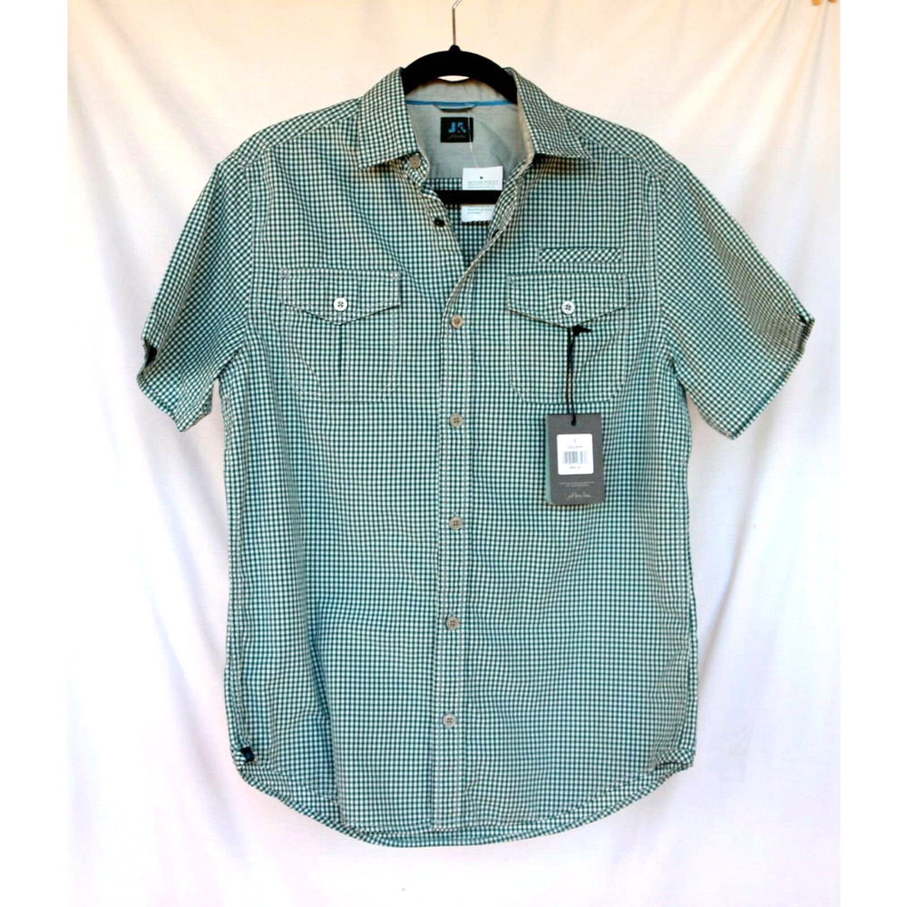 JKL NWT Tag Size S Green & White Gingham SS‎ BF Cotton Shirt
